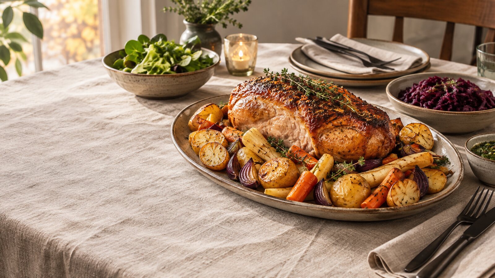 Herbstliches Ofengericht mit Kartoffeln und Wurzelgemüse